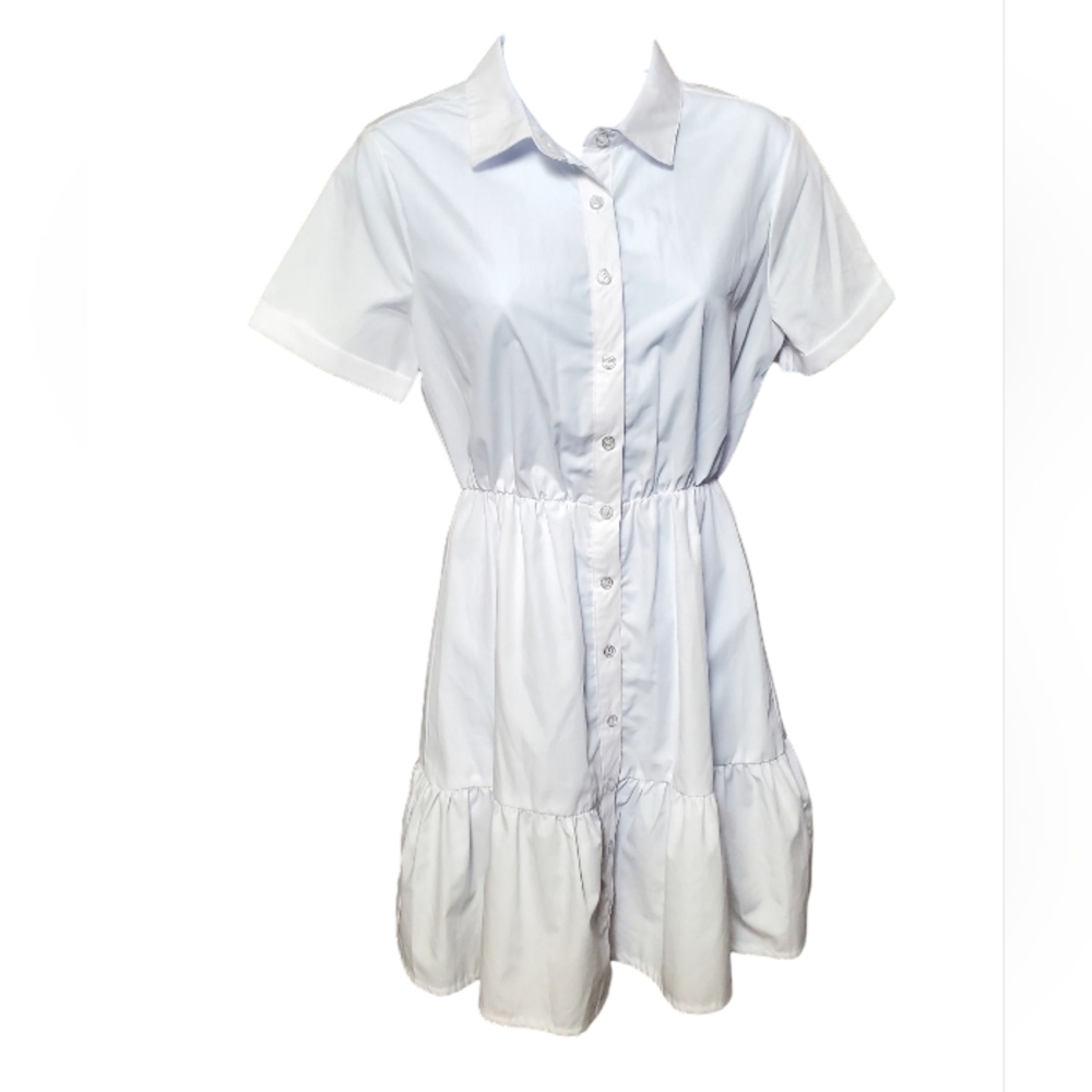 🔴Ultra Flirt Cuffed Elbow Tiered Shirt Dress